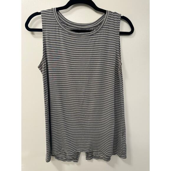 Old Navy Gray and White Striped Sleeveless Tank Open Vent Back Small - Picture 1 of 6